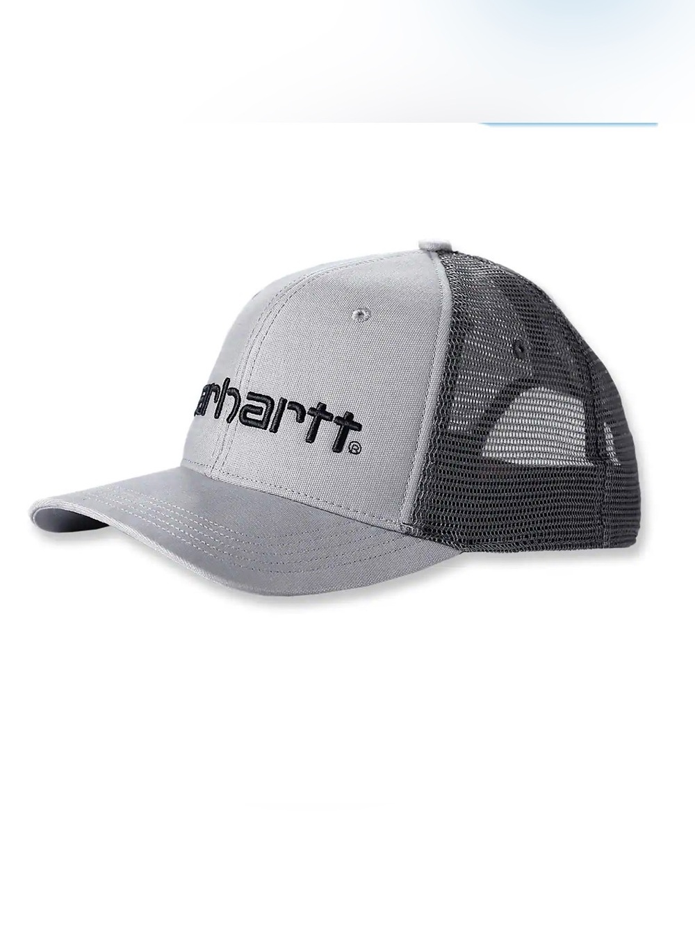 New Carhartt Canvas Mesh-Back Logo Graphic Cap in Asphalt/Black